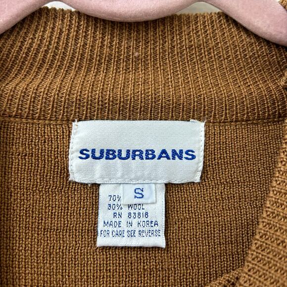 Suburbans Vtg Womens Sz Small Tan Wool Blend Mock Neck Sweater Old Money Buttons - Picture 4 of 6